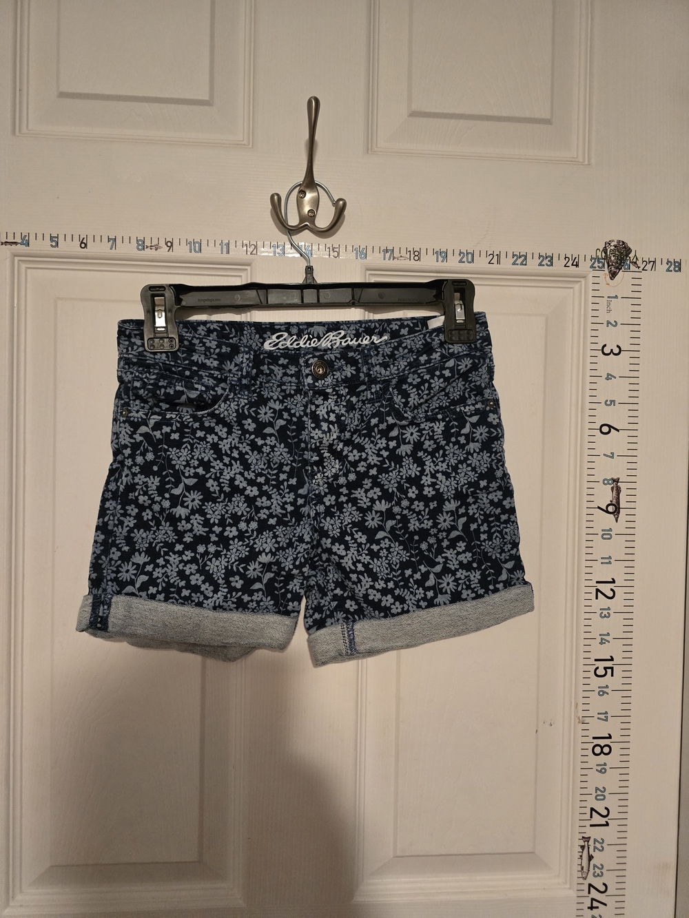 Eddie Bauer Kids Floral Denim Shorts Size 12 – Blue Cuffed Summer Shorts